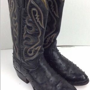Rudel Cowboy Boots Ostrich Black Leather size 8